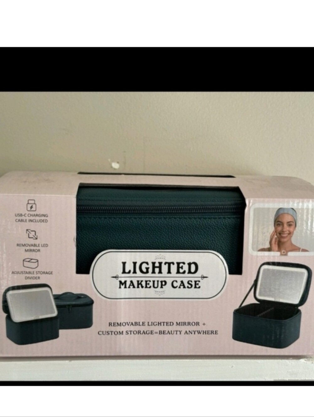 2/7Lighted Makeup Case USB C Charging Removable Mirror Adjustable Storage blac